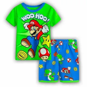 3-7 Years Super Mario Print Kids Pyjamas Set Short Sleeve T-shirt+shorts Set Gifts