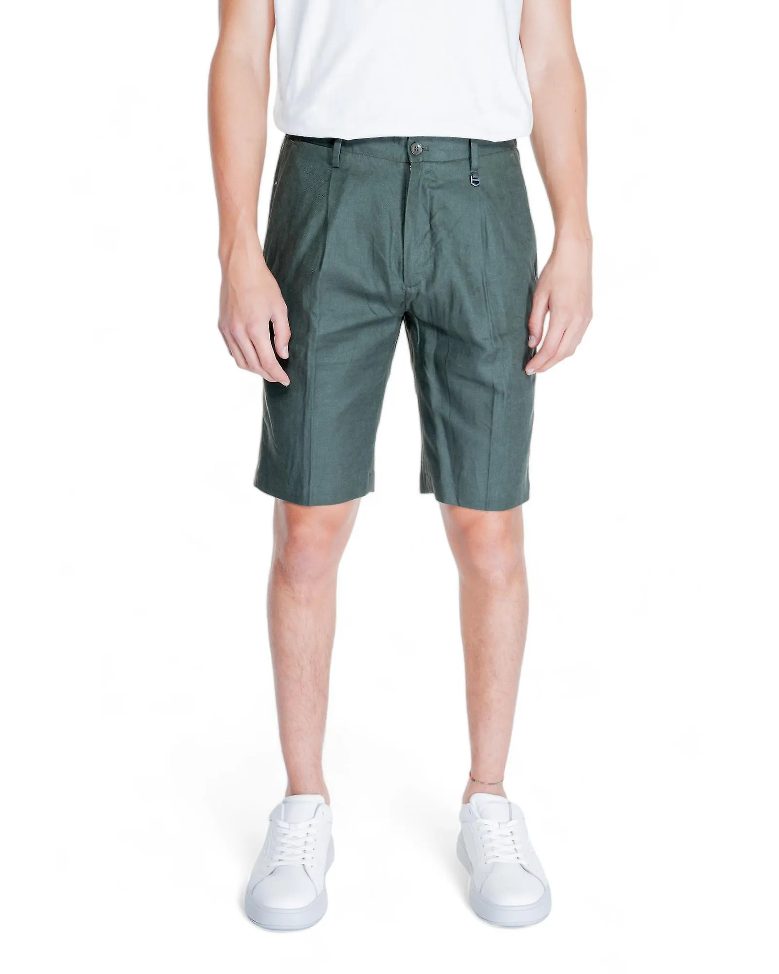 Antony Morato Green Linen-Blend Zip & Button  Shorts