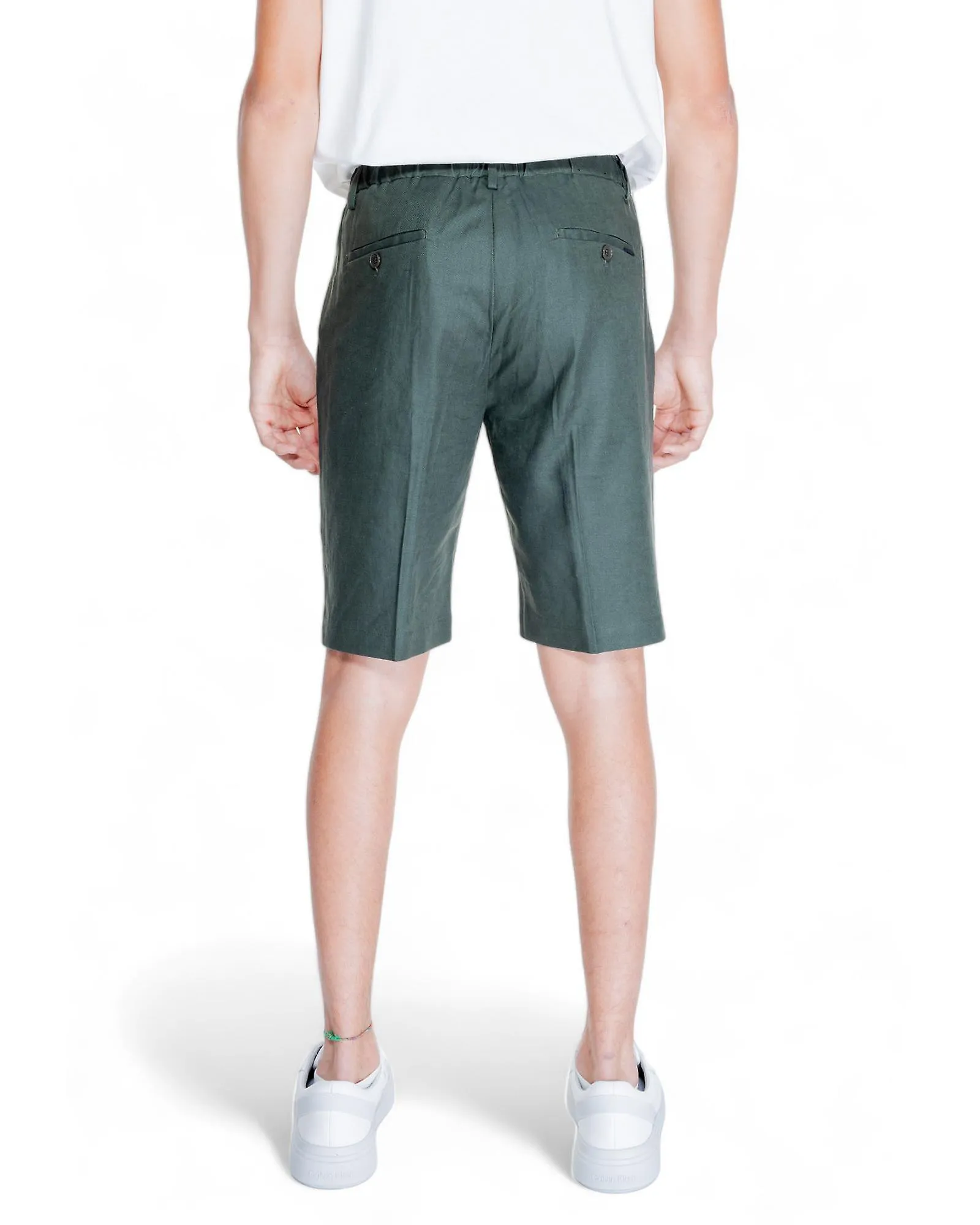 Antony Morato Green Linen-Blend Zip & Button  Shorts