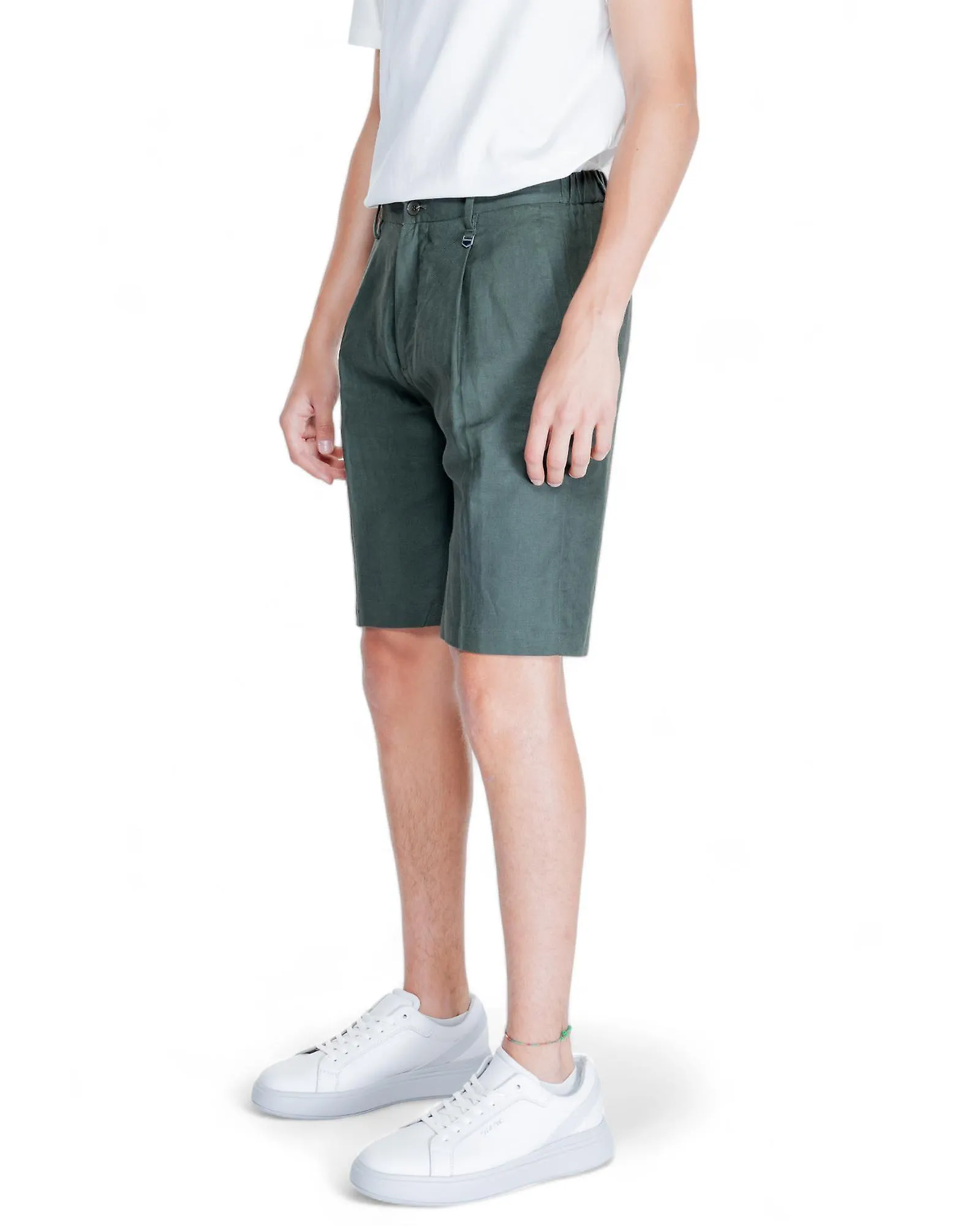 Antony Morato Green Linen-Blend Zip & Button  Shorts