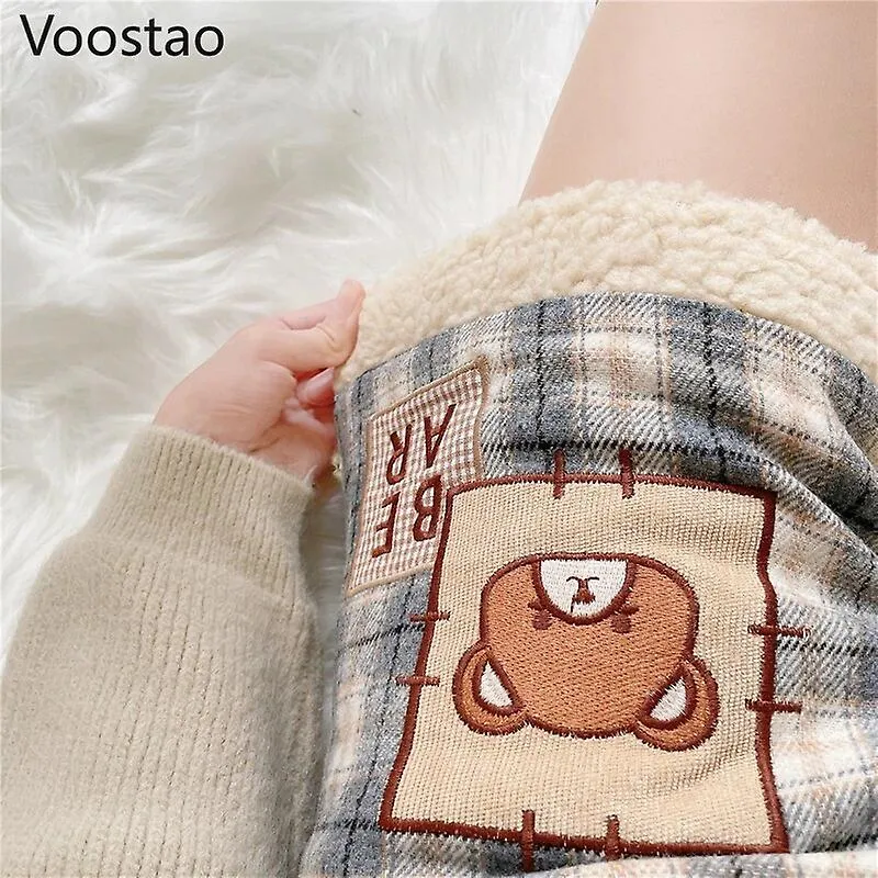 Autumn Winter Cute Lolita Style Plaid Tweed Shorts Girly Kawaii Bear Embroidery Casual Woolen Short Pants Women Harajuku Shorts 