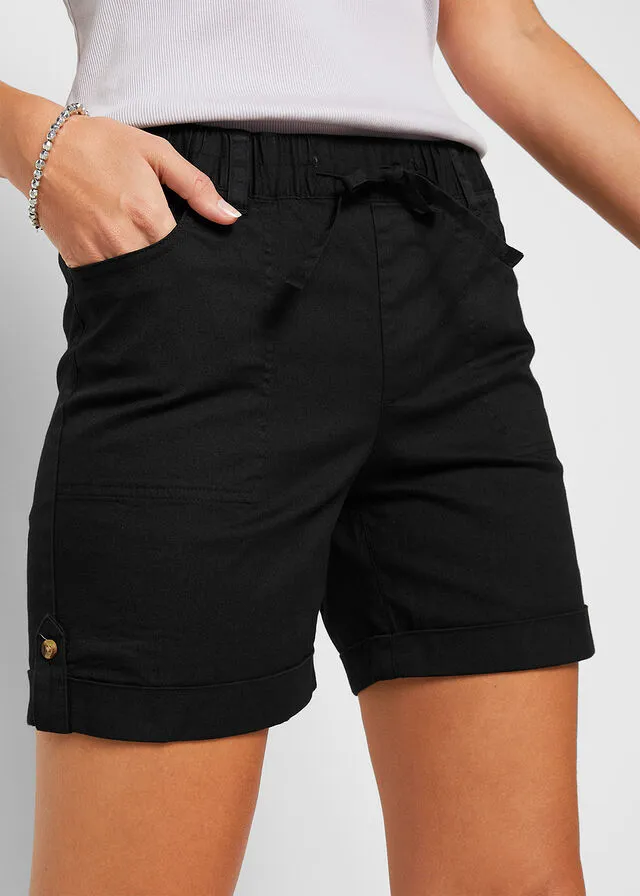 Bermudas de algodón con cinturilla elástica Negro