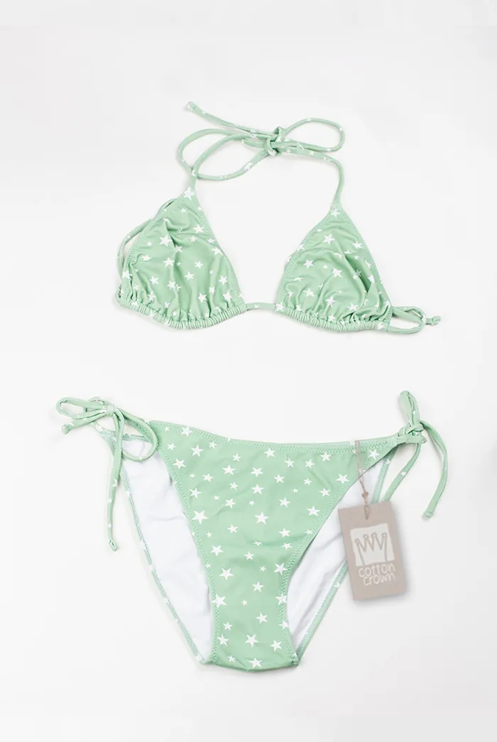 Bikini triángulo verde estrella blanca