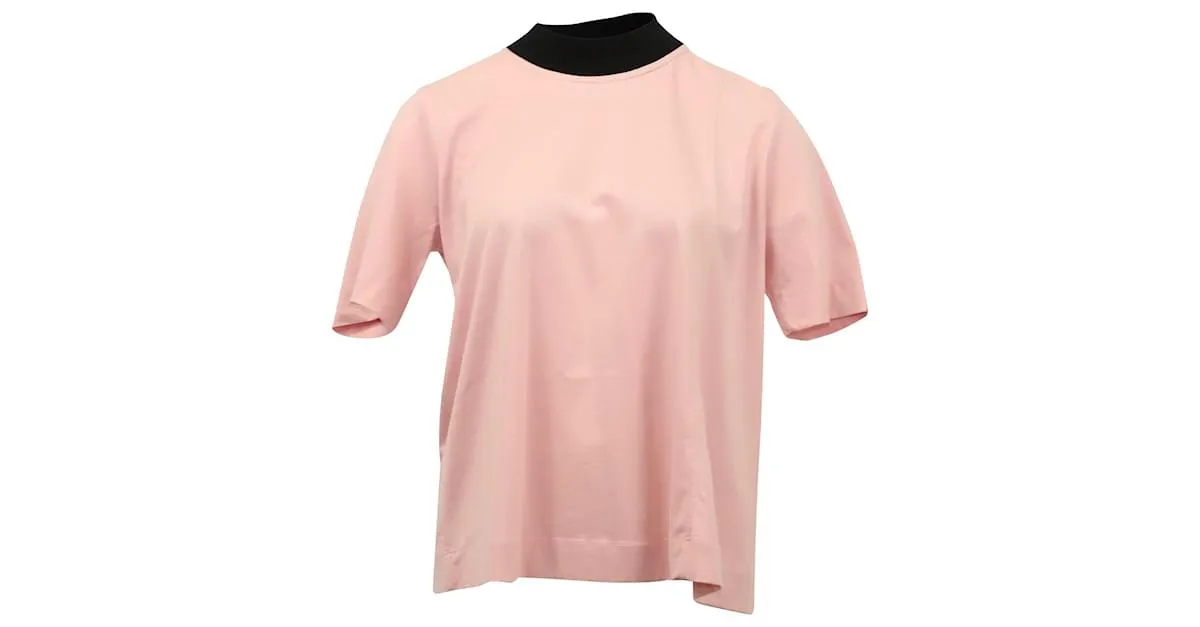 Camiseta Marni De Jersey Con Cuello De Canalé Negro De Algodón Rosa 