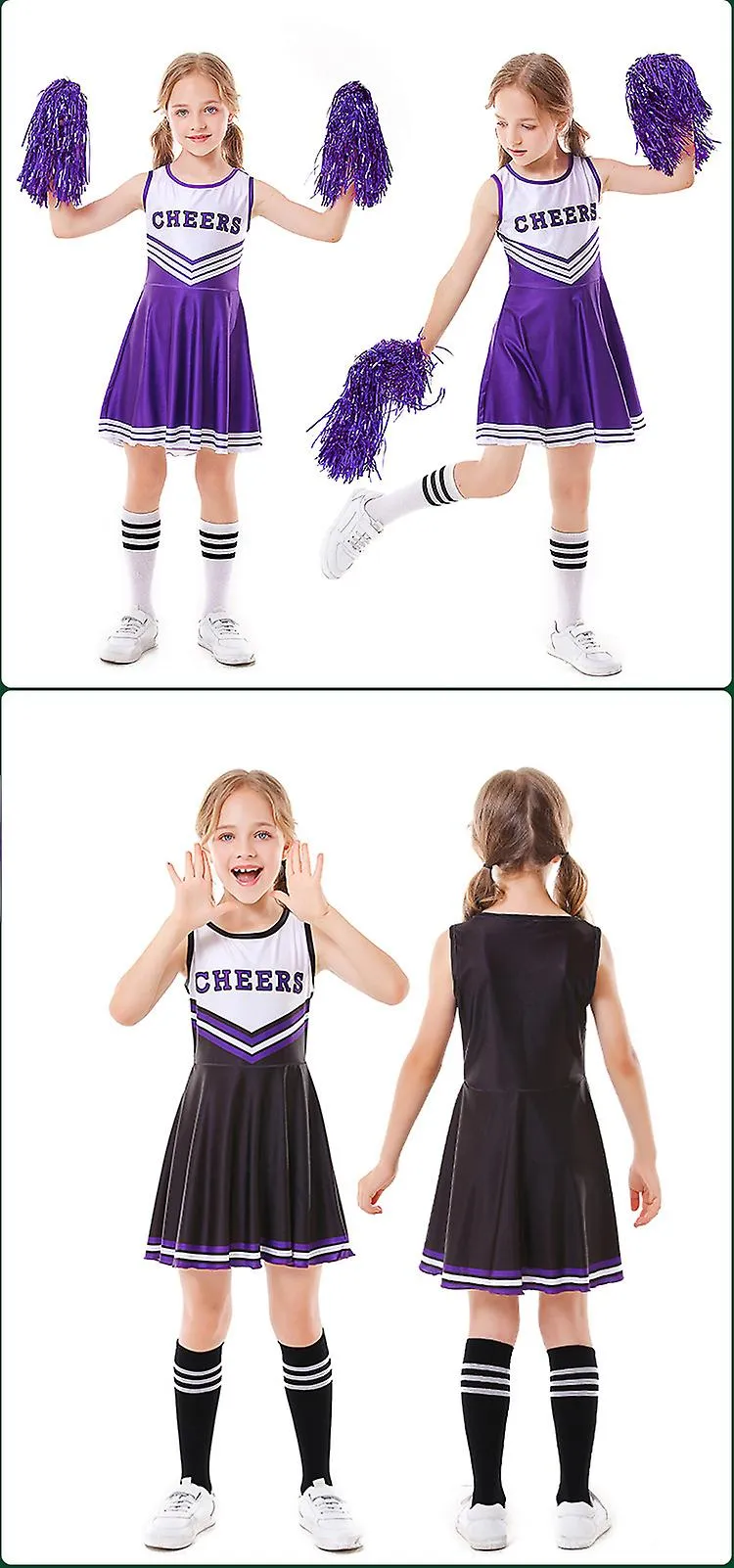 Children's Cheerleading Uniform Five-color  Sleeveless Football Baby Cheerleading Skirt Women's Socks + Lala Flowers