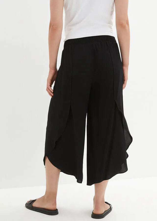 Culotte hasta la pantorrilla con cinturilla cómoda Negro