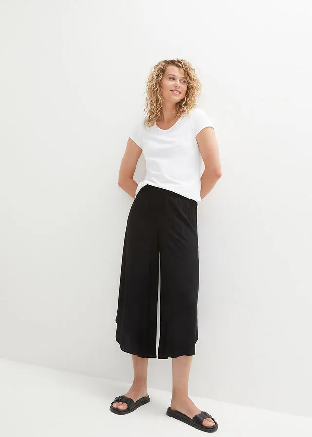 Culotte hasta la pantorrilla con cinturilla cómoda Negro