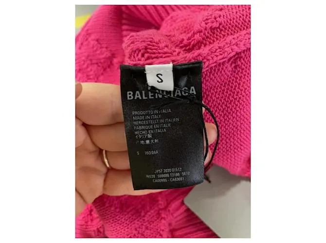 Jersey con cuello redondo y logo texturizado de Balenciaga en algodón rosa Castaño 