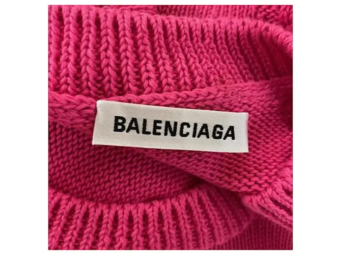 Jersey con cuello redondo y logo texturizado de Balenciaga en algodón rosa Castaño 