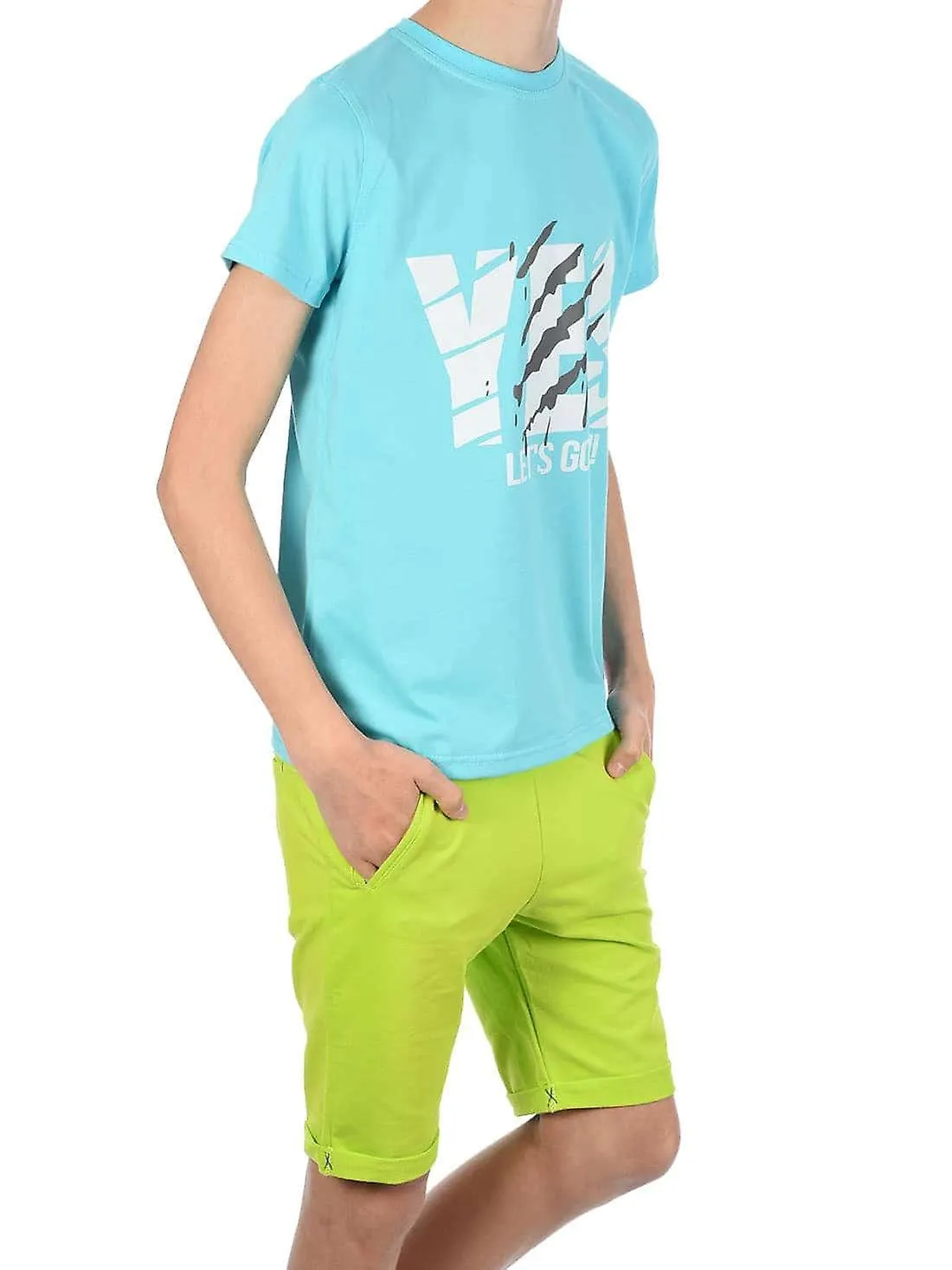 Jungen Sommer Set T-Shirt YES und Stoff Shorts