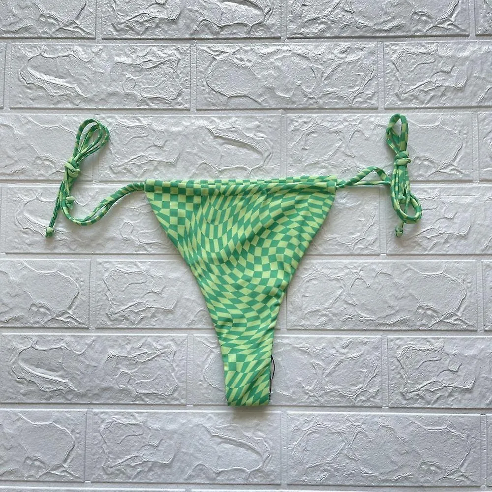 Ladies Swimwear Plaid Tie Closure Bikini String Bathing Suit Swimming Costume for  SPA, Surfing (L/Green)