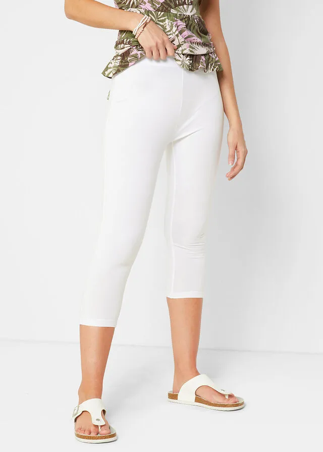 Leggings capri con cómoda cinturilla Blanco