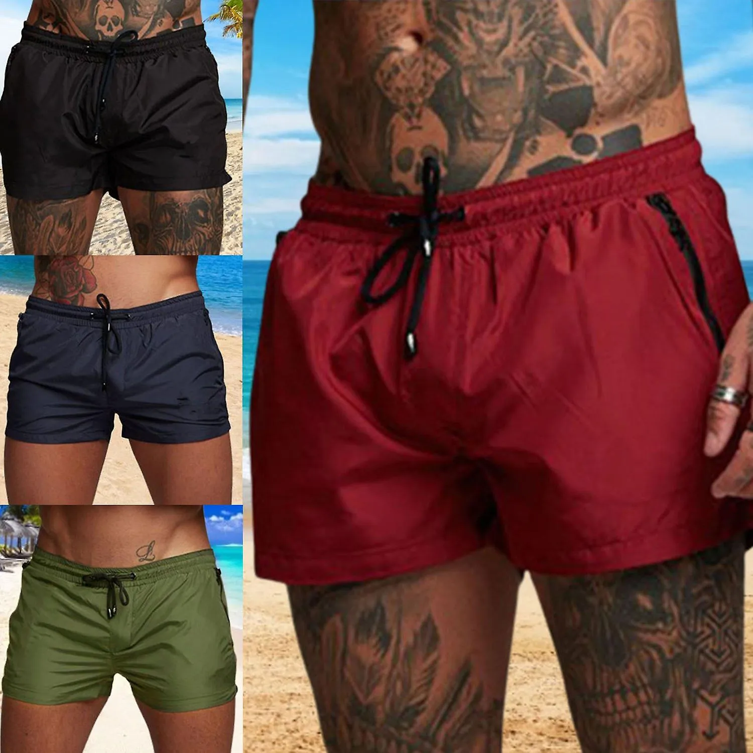 Men Shorts with Zip Pockets Skin-friendly Comfortable Mens Swimsuit Sexy Swimwear for Sport