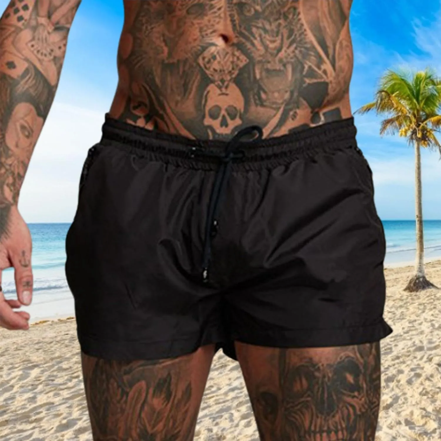 Men Shorts with Zip Pockets Skin-friendly Comfortable Mens Swimsuit Sexy Swimwear for Sport