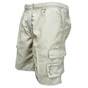 Men's Plain Drawstring Cargo Short Pants Summer Holiday Beach Casual Multi-pockets Elastic Waist Shorts