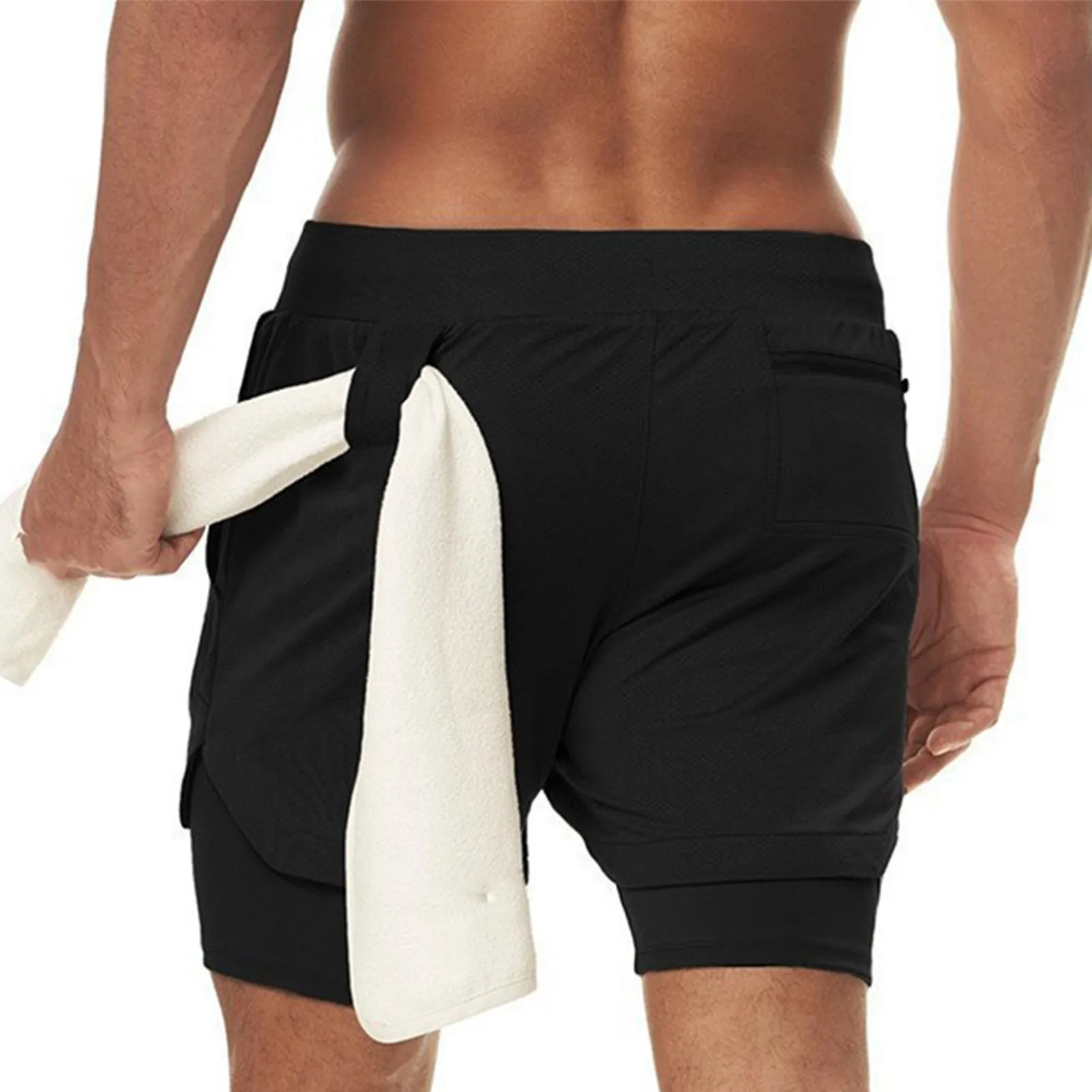 Men's Summer Running Shorts 2-in-1 Design Quick Dry Multi-Pockets Drawstring