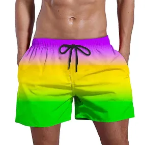 Mens Gradient Color Beach Pants Lgbt Gay Pride Rainbow Elastic Waist Drawstring Shorts Summer Holiday Swim Trunks