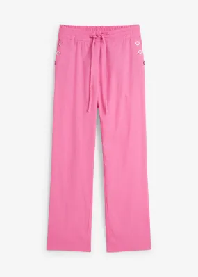 Pantalón acampanado de lino con cinturilla cómoda Fucsia claro