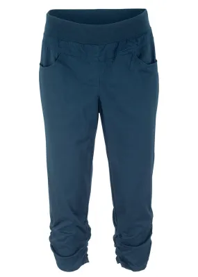 Pantalón capri de algodón con cintura cómoda y fruncido Azul oscuro