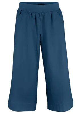 Pantalón holgado de lino con cinturilla cómoda y largo capri Azul marino