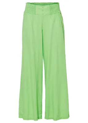 Pantalón Marlene de lino con talle alto y una cómoda cinturilla de nido de abeja Verde apio