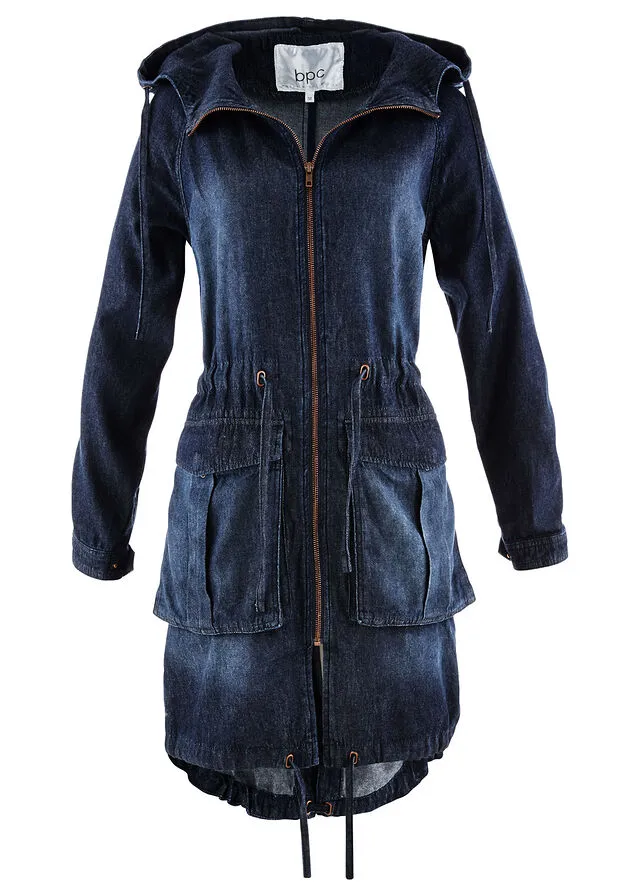 Parka vaquera de algodón Denim oscuro desgastado