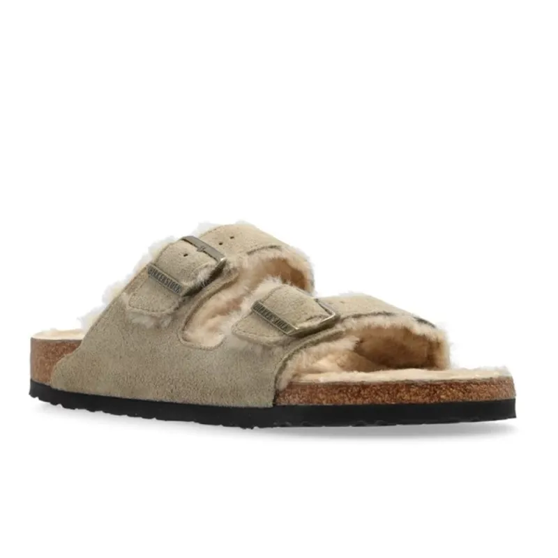 Sandalias Planas Birkenstock Arizona Shearlg Mujer Taupe