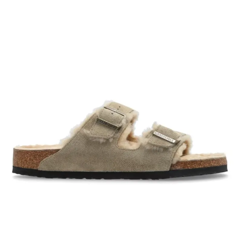 Sandalias Planas Birkenstock Arizona Shearlg Mujer Taupe