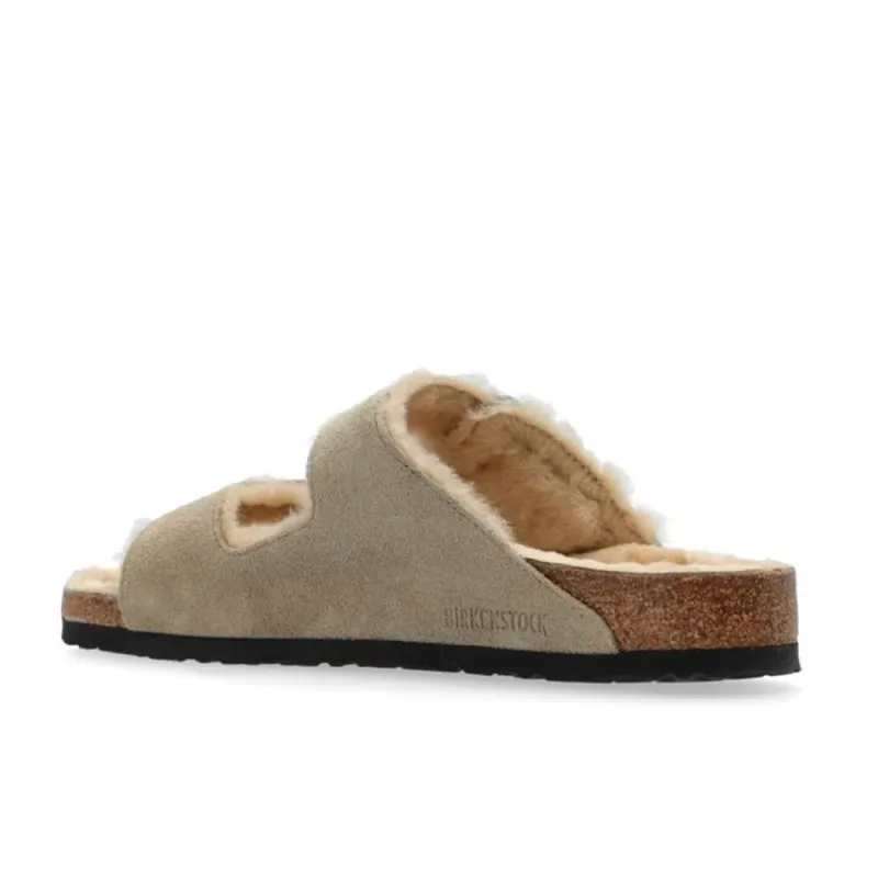 Sandalias Planas Birkenstock Arizona Shearlg Mujer Taupe