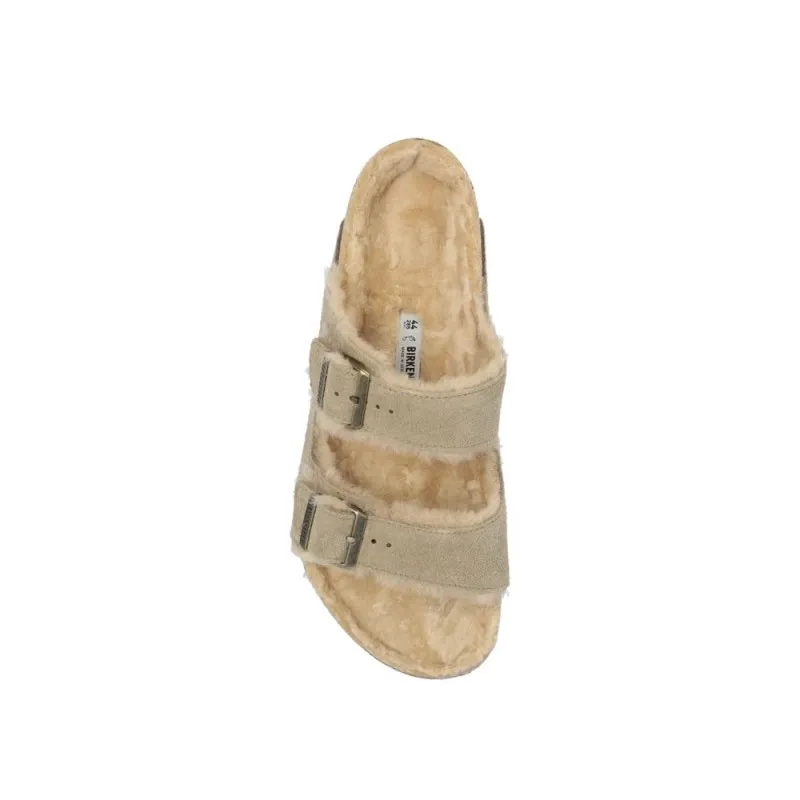 Sandalias Planas Birkenstock Arizona Shearlg Mujer Taupe