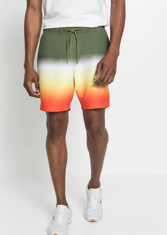 Shorts playeros con degradado de color de poliéster reciclado Verde caqui oscuro estampado