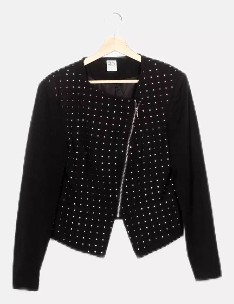 Vero Moda Blazer negra antelina abalorios