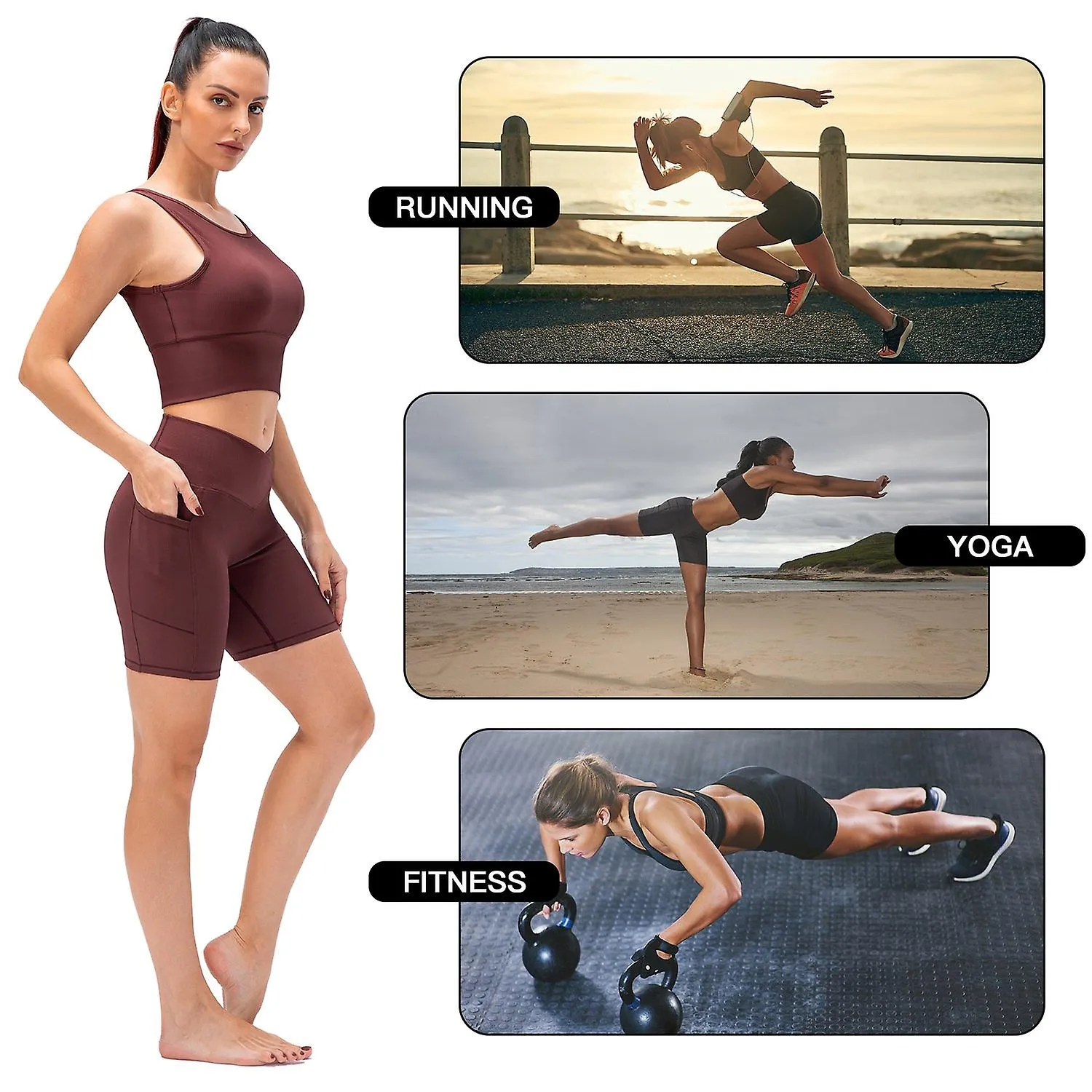 Women 2 Piece Workout Sets Ribbed Crop Tank and High Waist Shorts Yoga Exercise Outfits