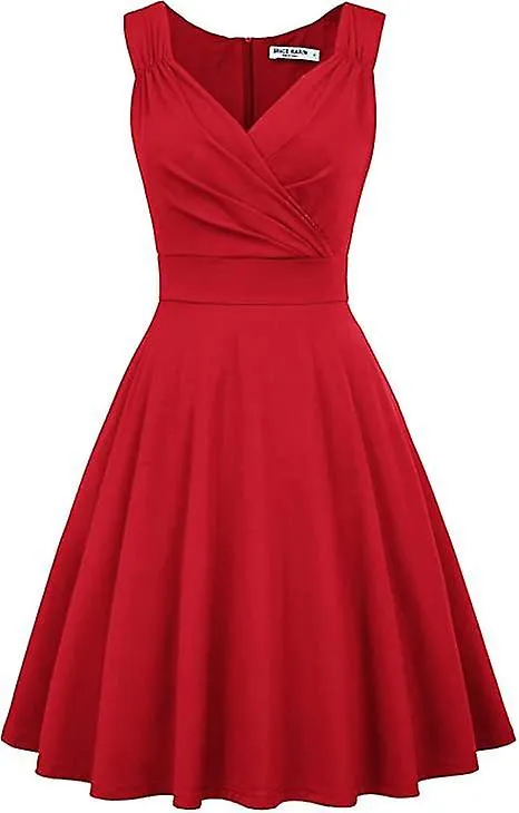 Women Vintage Dress Summer V-neck Sleeveless A-line Flared Dinner Festival Party Prom Dress