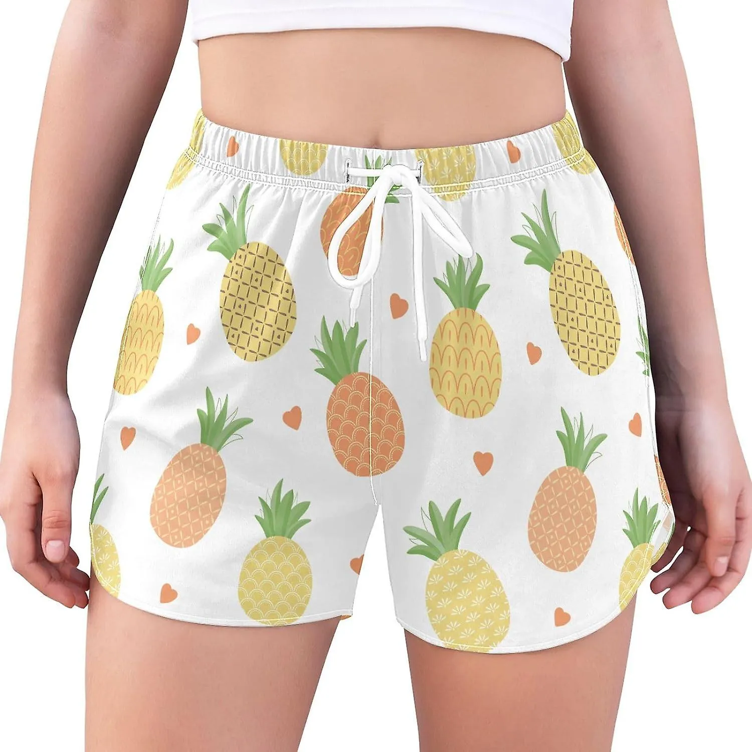 Women's Athletic Shorts Fresh Cute Pineapple Fruits Heart Workout Running Gym Quick Dry Liner Shorts with Pockets-Ggb108