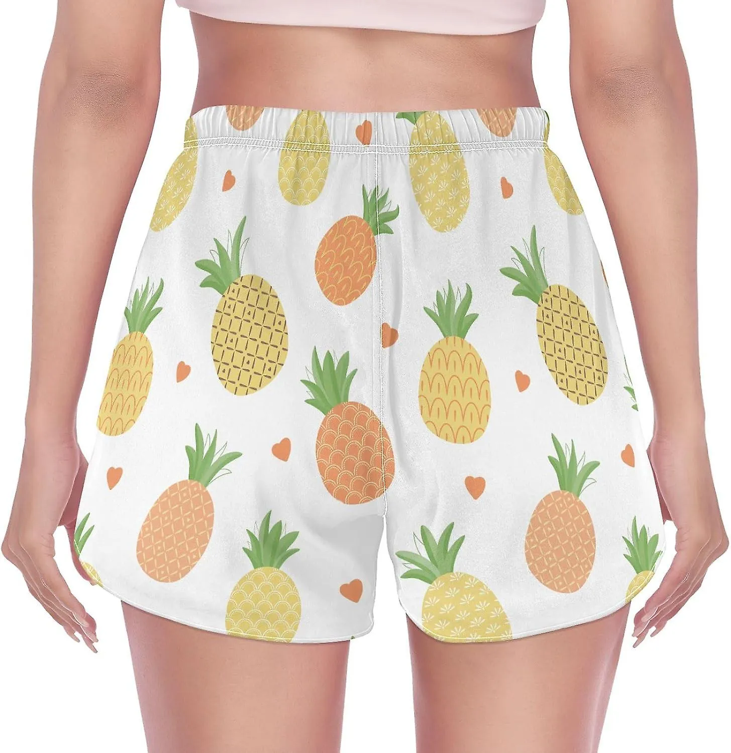 Women's Athletic Shorts Fresh Cute Pineapple Fruits Heart Workout Running Gym Quick Dry Liner Shorts with Pockets-Ggb108