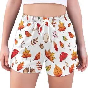 Women's Athletic Shorts Mushroom Colorful Autumn Fall Leaves Workout Running Gym Quick Dry Liner Shorts with Pockets-Ggb20