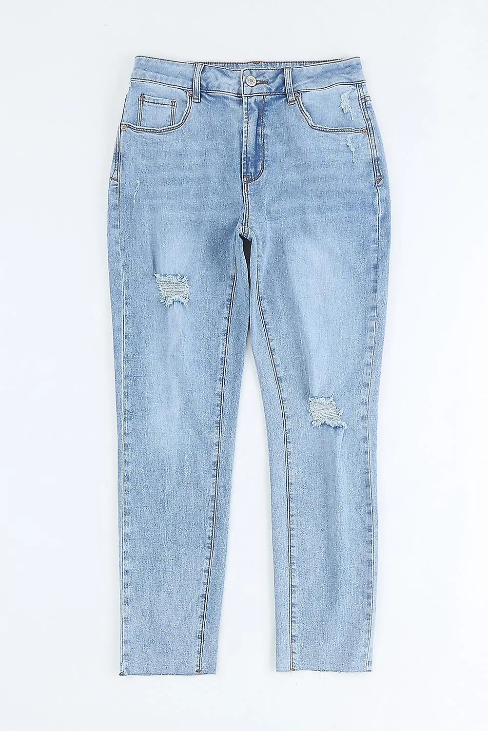 Women's Sky Blue Washed Ripped Straight Jeans