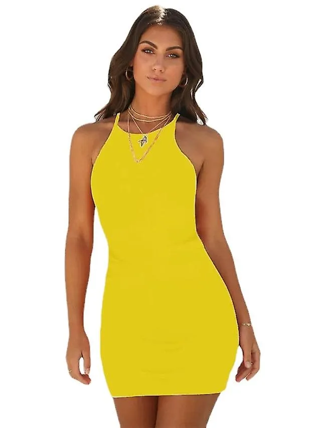 Women's Sleeveless Pure Color Hollow Out Halter Casual Dress