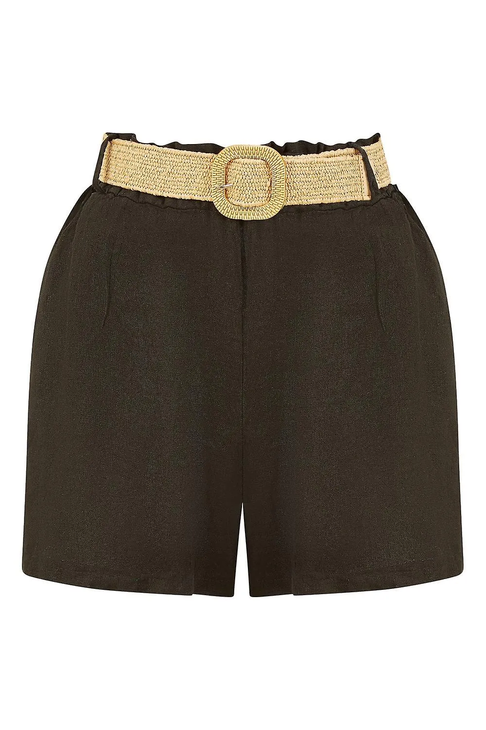 Women's Yumi Black Italian Linen Shorts With Belt