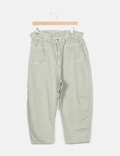 Zara Pantalón verde denim slouchy