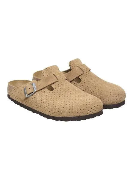 Zuecos Birkenstock Boston Perforado camel para mujer